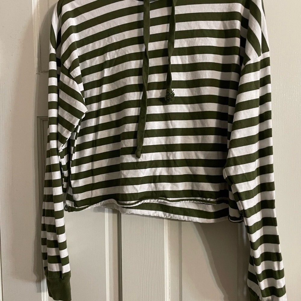 Striped Olive Green and White Hoodie